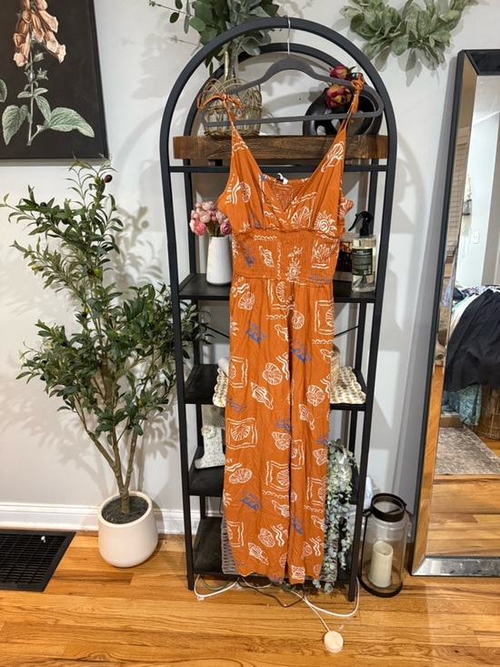 Patrons of Peace Pants - Patrons of Peace Rust Orange Printed Romper Jumpsuit Boho Wide Leg NWT